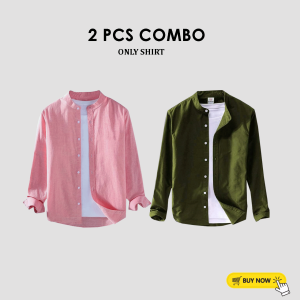 2 Pcs Full Sleeve Ban coler shirt -Cream+Jolpai