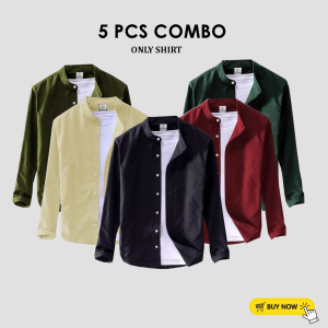 5 Pcs Full Sleeve Ban coler shirt -Jolpai+Green+Meroon+Lemon+Black