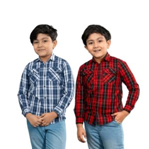 2 Pcs long sleeve Check shirt for Boys