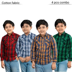 4 Pcs long sleeve Check shirt for Boys