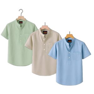 3 Pcs Half Sleeve Katua With Poket – Sky + Brown+ Lamon