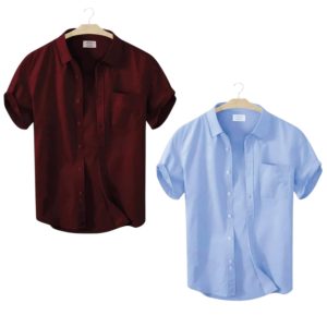 2 Pcs Half Sleeve Shirt With Single Poket