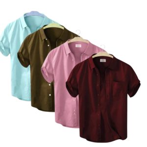 4 Pcs Half Sleeve Shirt With Single Poket