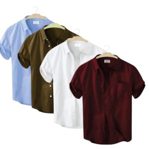 4 Pcs Half Sleeve Shirt With Single Poket