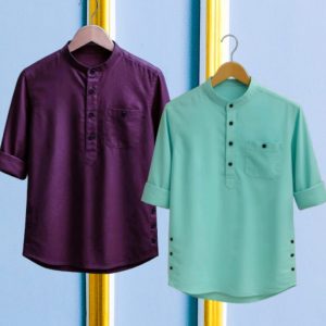 2 Pcs long sleeve Katua for man- Purple + Pest