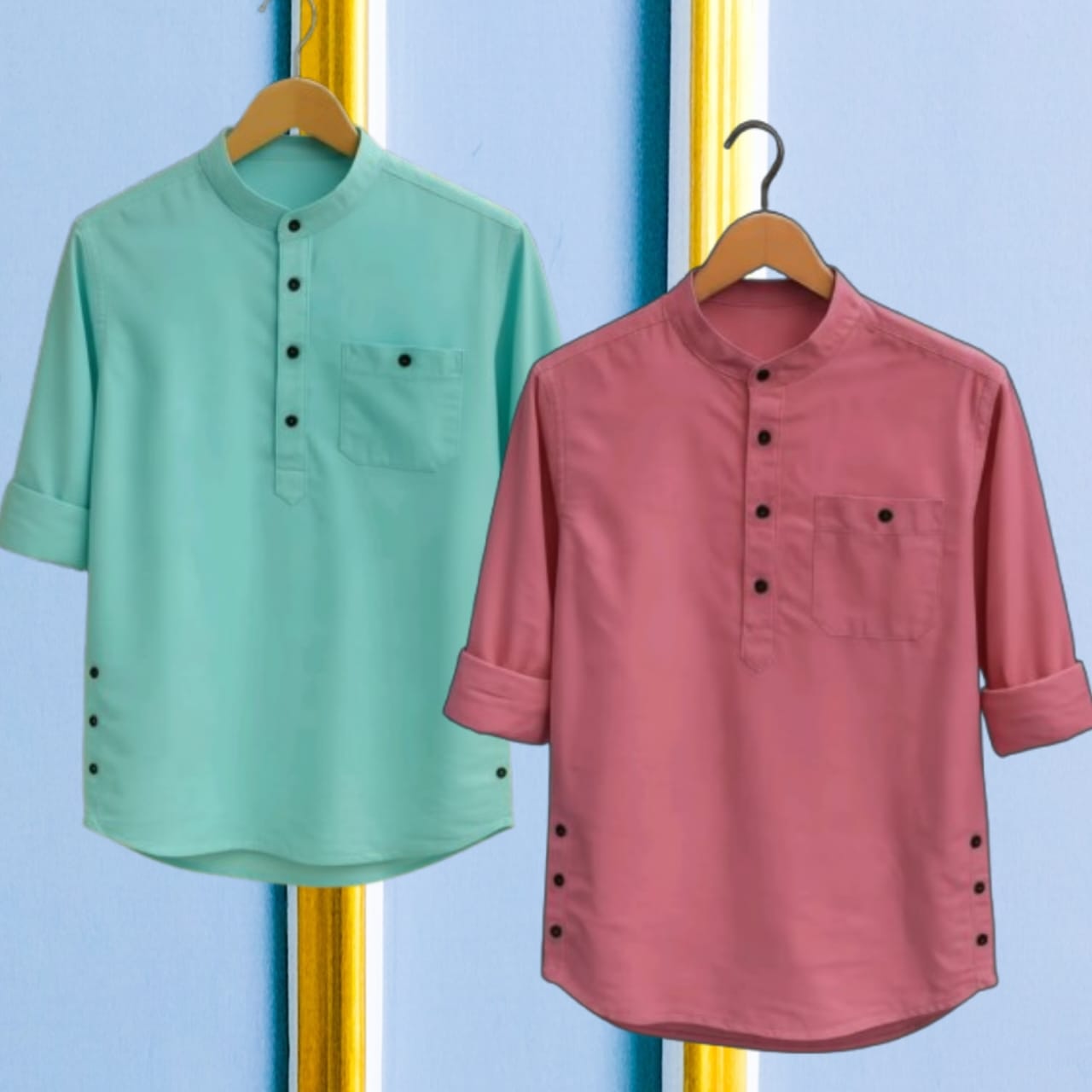 2 Pcs long sleeve Katua for man- Pink + Pest