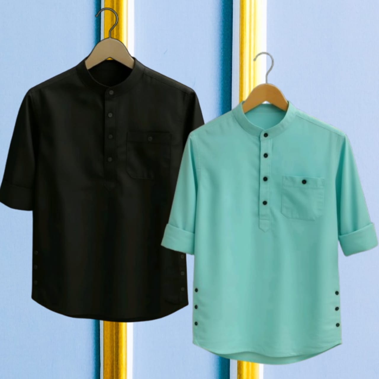 2 Pcs long sleeve Katua for man- Black+ Pest