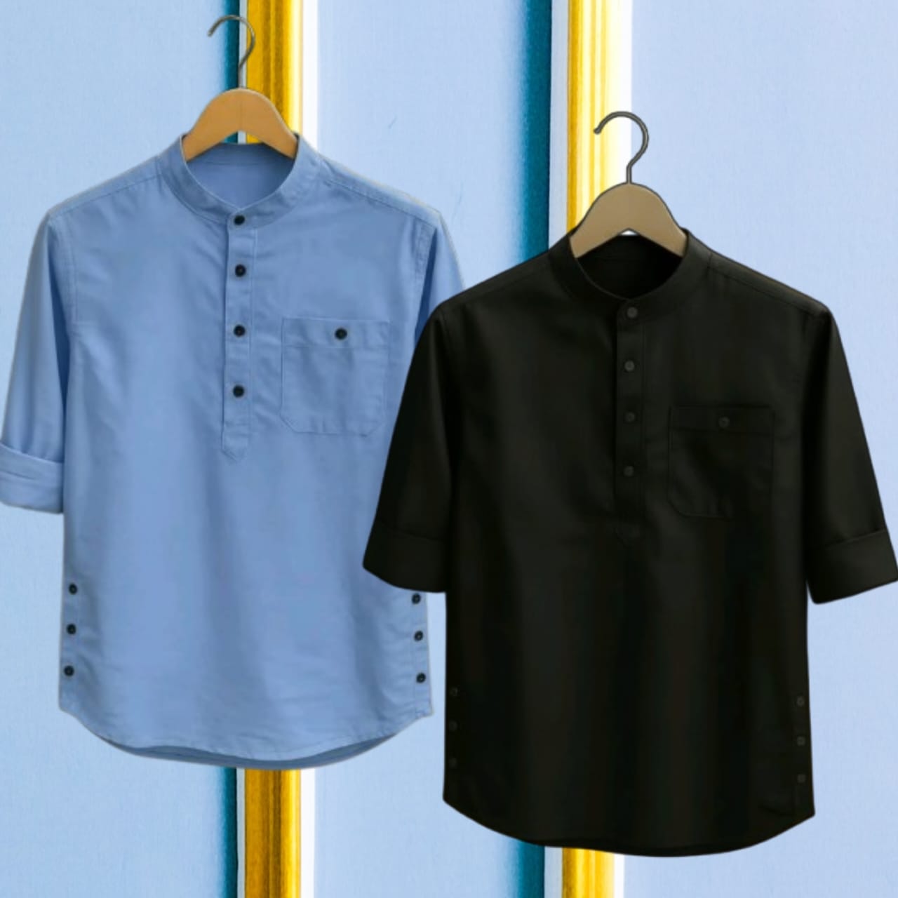 2 Pcs long sleeve Katua for man- Black+ Sky
