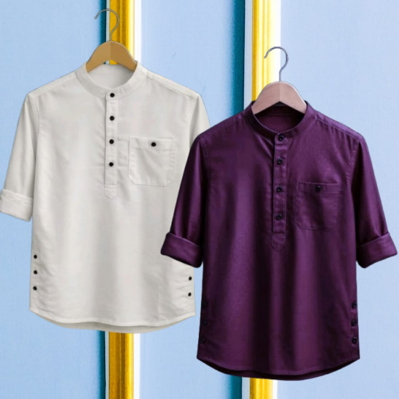 2 Pcs long sleeve Katua for man- Purple + White