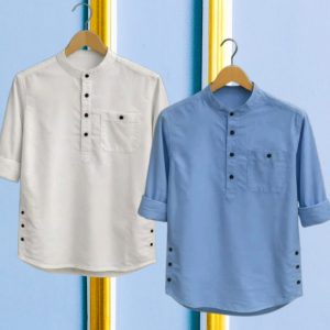 2 Pcs long sleeve Katua for man- white+ Sky