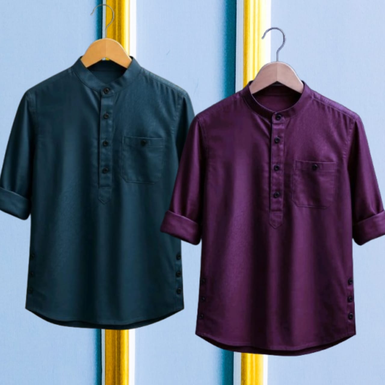 2 Pcs long sleeve Katua for man- Purple + Navy Blue