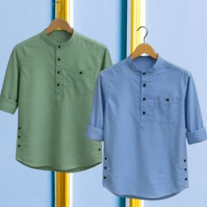 2 Pcs long sleeve Katua for man- Light green+ Sky