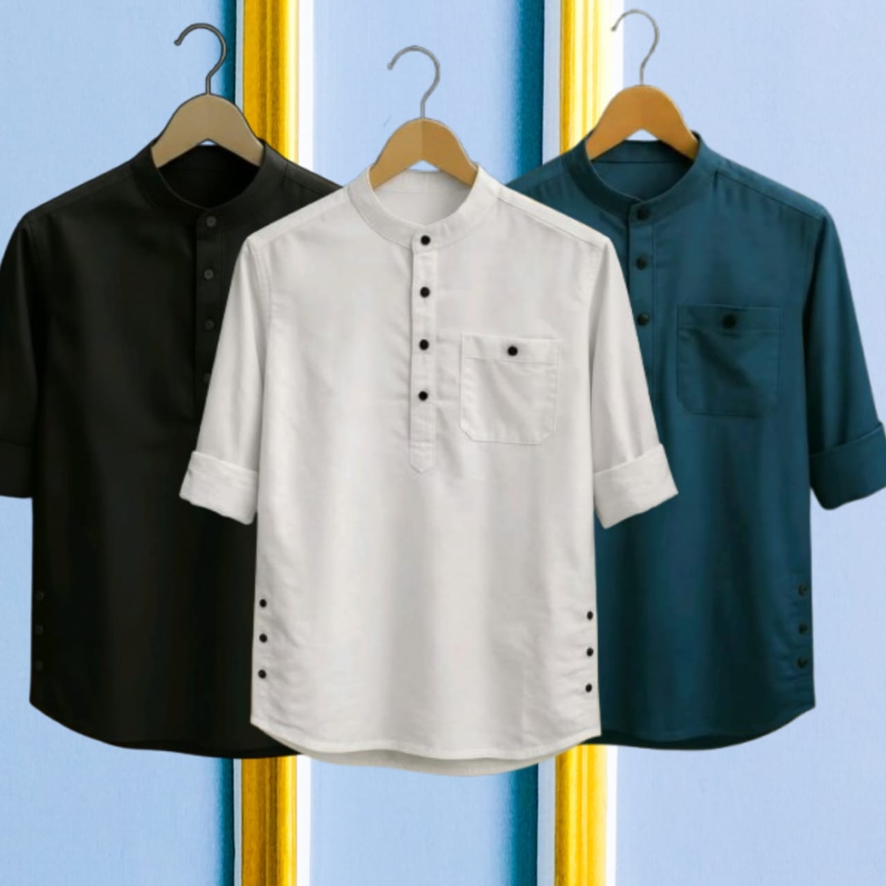 3 Pcs long sleeve Katua for man- Black+ Navy Blue+ White