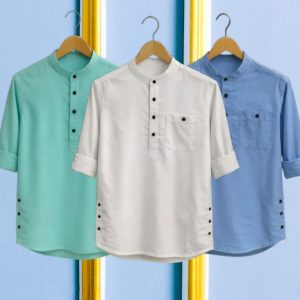 3 Pcs long sleeve Katua for man- Pest + white+ Sky