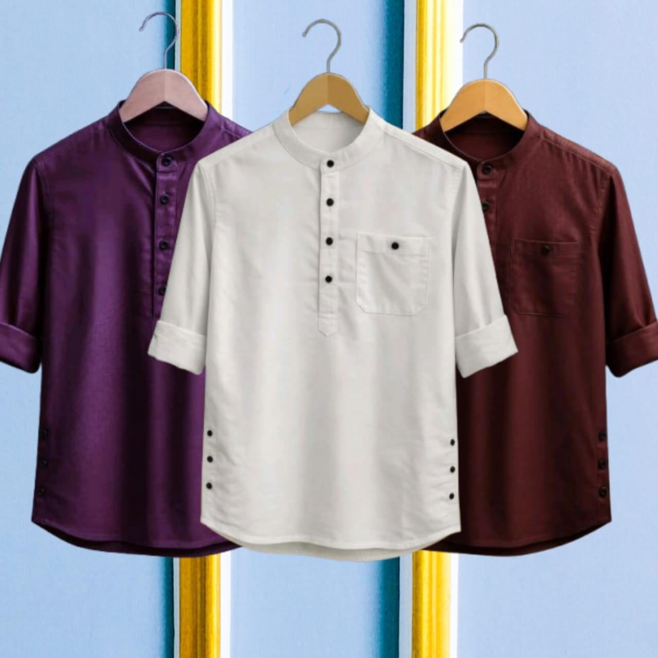 3 Pcs long sleeve Katua for man- Meron + white+ Purple