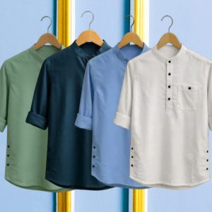 4 Pcs long sleeve Katua for man- Navy Blue+ Light Green+ Sky + White