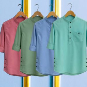 4 Pcs long sleeve Katua for man- Pink+ Light Green+ Sky + Pest