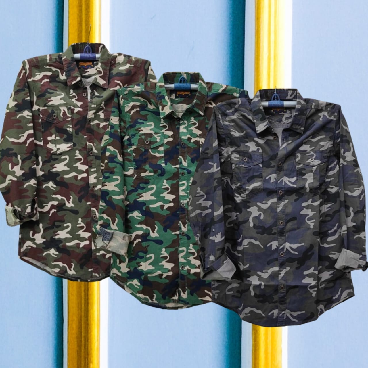 3 Pcs Camo Print Shirt- Olive+ Ash+ Green