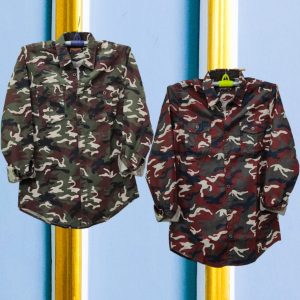2 Pcs Camo Print Shirt- Oliv+ Red