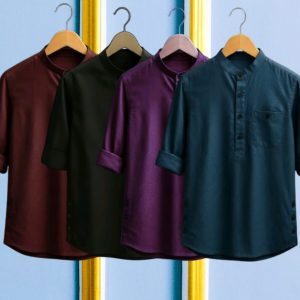 4 Pcs long sleeve Katua for man- Purple +Black +Meron + Navy