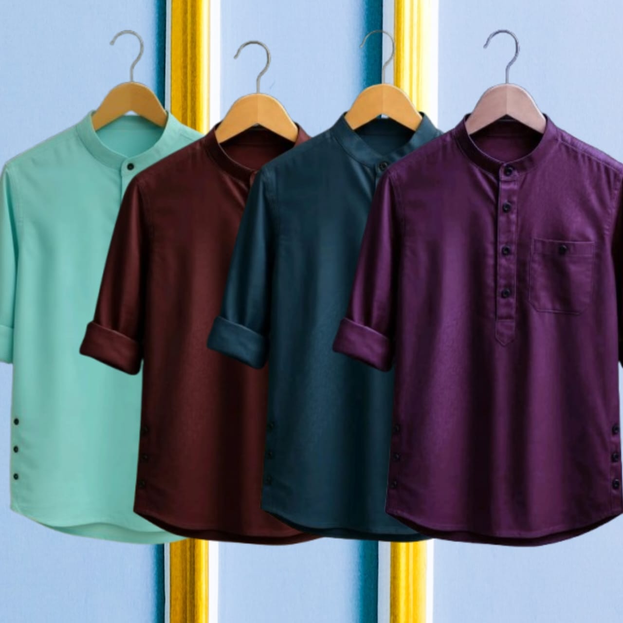 4 Pcs long sleeve Katua for man- Purple +Navy +Meron + Pest