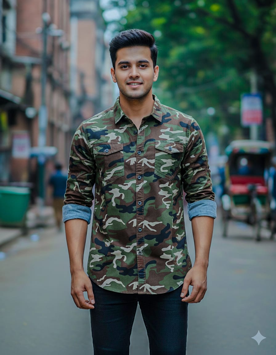 1 Pcs Camo Print Shirt- Oliv