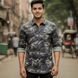 1 Pcs Camo Print Shirt- Ash