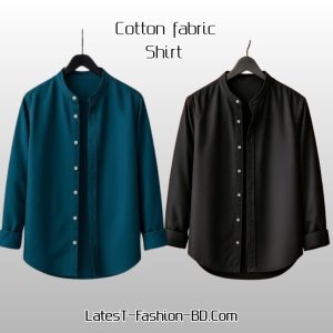 2 Pcs Full Sleeve Ban coler shirt - Blue + Black