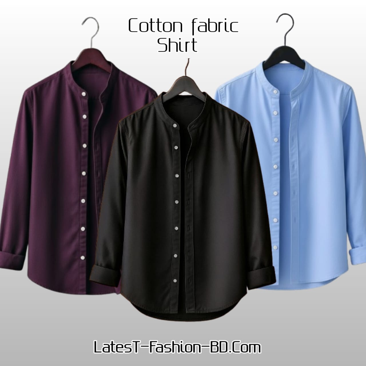 3 Pcs Full Sleeve Ban coler shirt - black+ sky+ purple