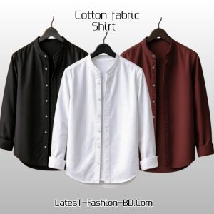 3 Pcs Full Sleeve Ban coler shirt - black+ meroon+ white