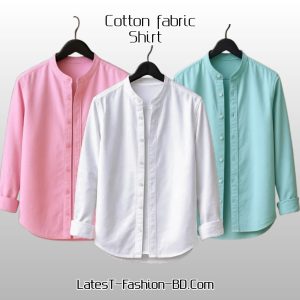 3 Pcs Full Sleeve Ban coler shirt - pest+white+ pink
