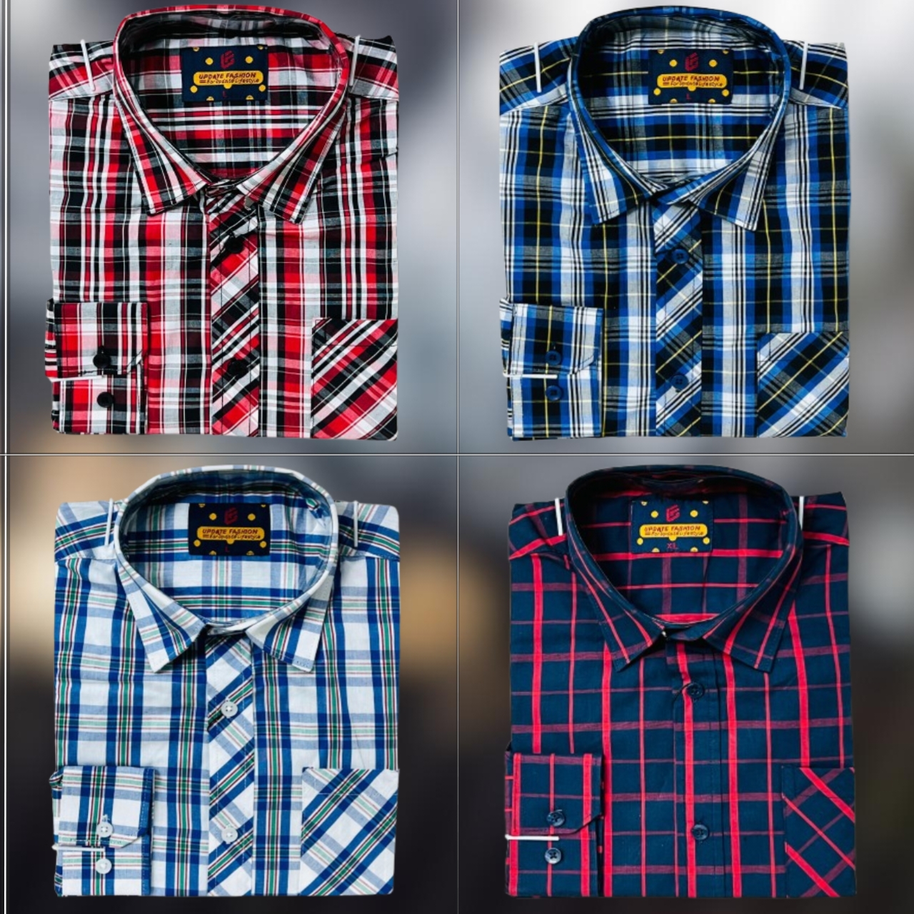 4 Pcs long sleeve Formal Check shirt for man