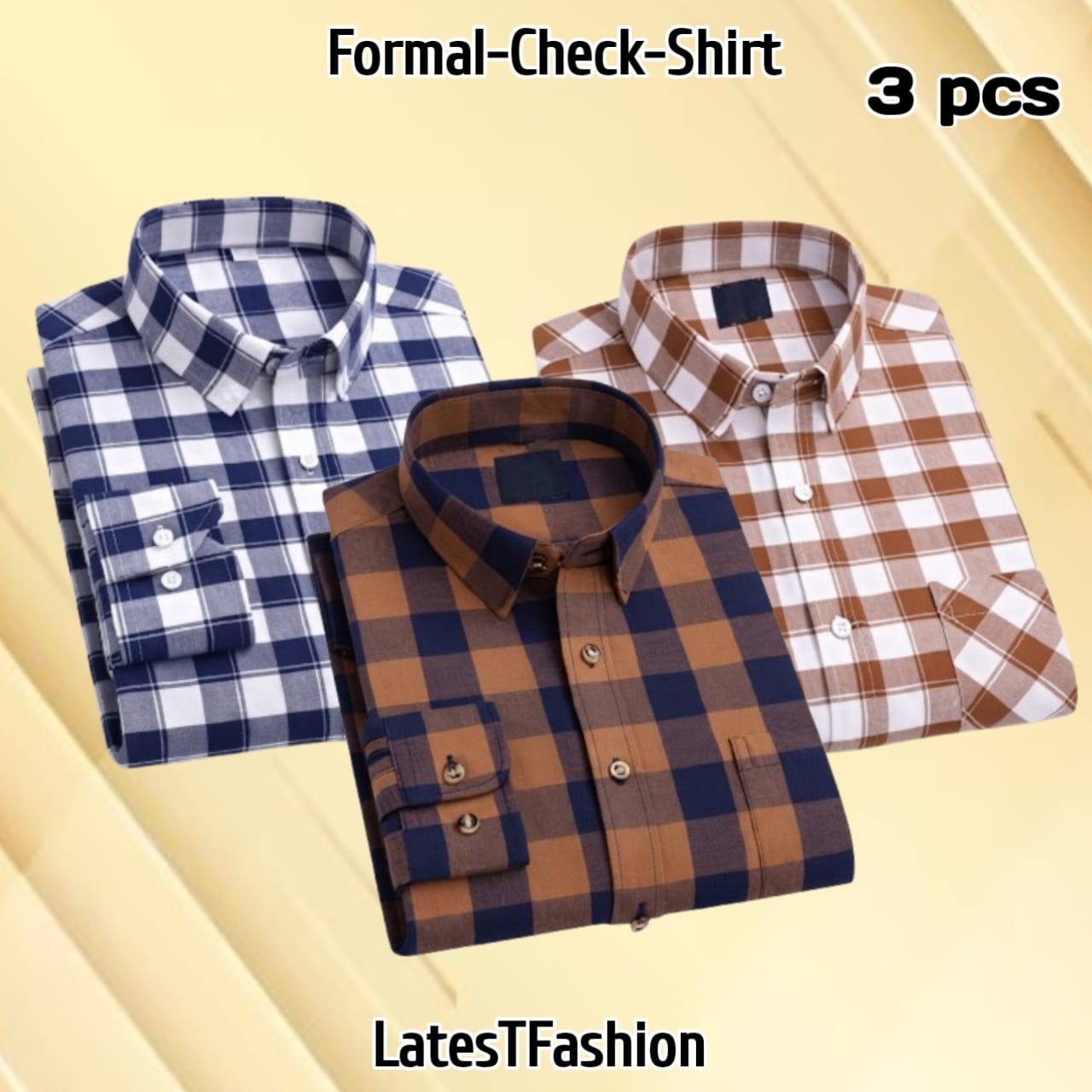 3 Pcs long sleeve Formal Check shirt for man