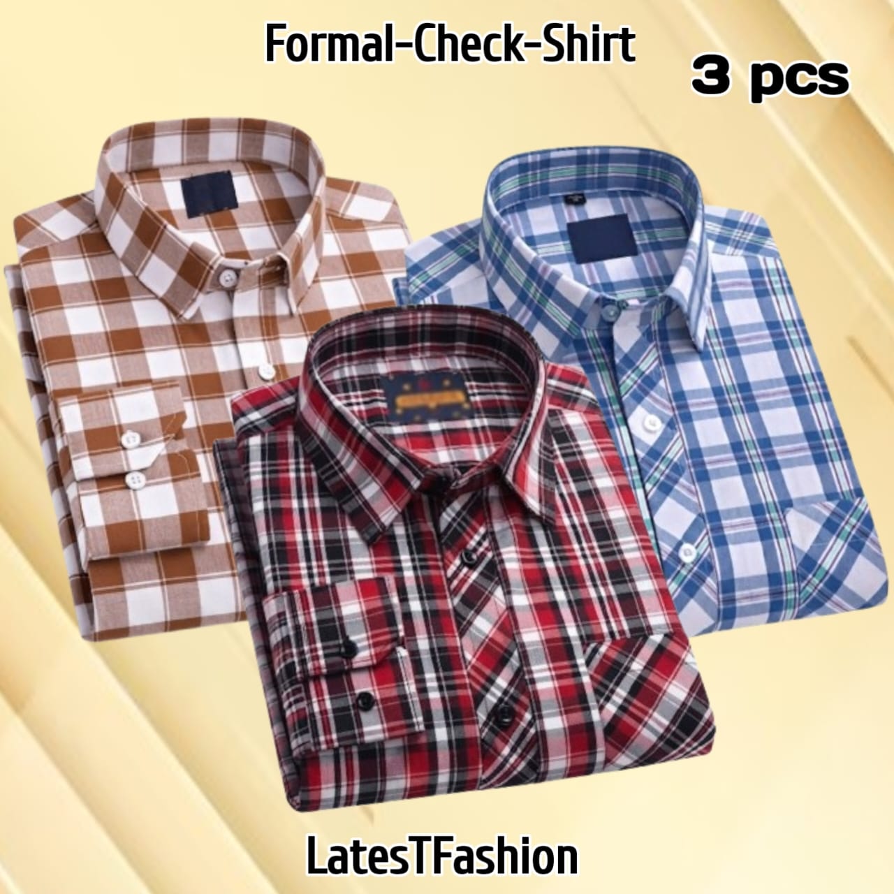 3 Pcs long sleeve Formal Check shirt for man