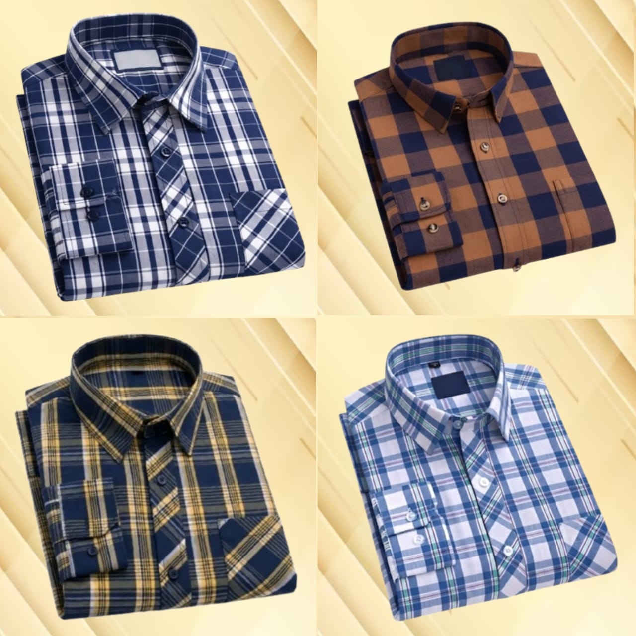 4 Pcs long sleeve Formal Check shirt for man
