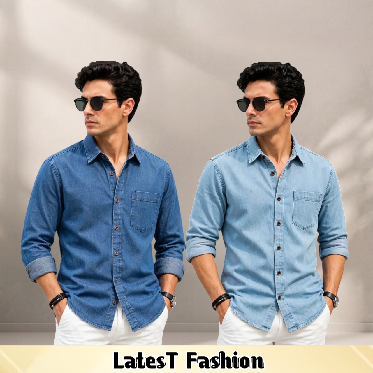 2 Pcs Denim long sleeve single pocket shirt for man- Jens+ Light Sky